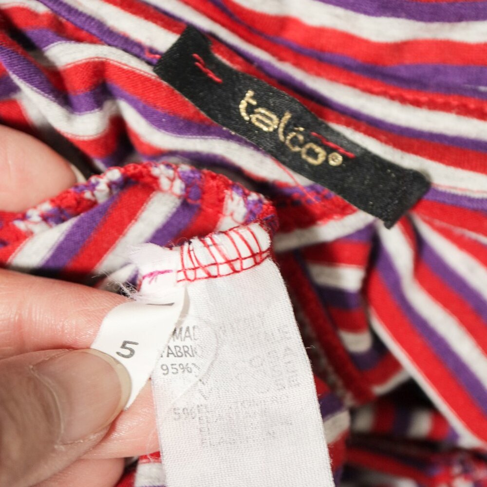 TALCO Red Purple Striped Capped Sleeve Tee Y2K - Picture 4 of 5